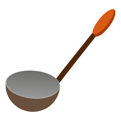 Simple ladle with brown handle and grey bowl vector on white background.