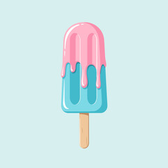 Refreshing blue raspberry and strawberry ice pop drizzled with sweet creamy frosting on a wooden stick