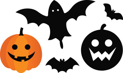 Fototapeta premium Halloween vector graphics collection pumpkins ghosts bats scalable illustration eps icon