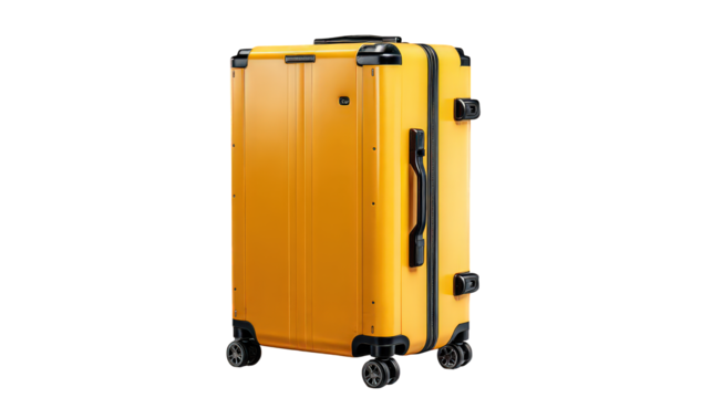 Bright Yellow Hard Shell Suitcase on Transparent Background