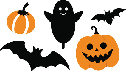 Vector halloween elements collection featuring pumpkins ghosts and bats for spooky celebrations