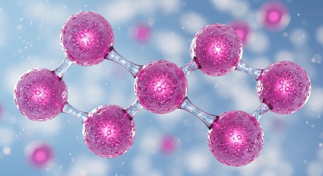 Pink molecular structure atoms bonds science research technology medical healthcare biology chemistry pharmaceutical 3 d rendering illustration abstract background