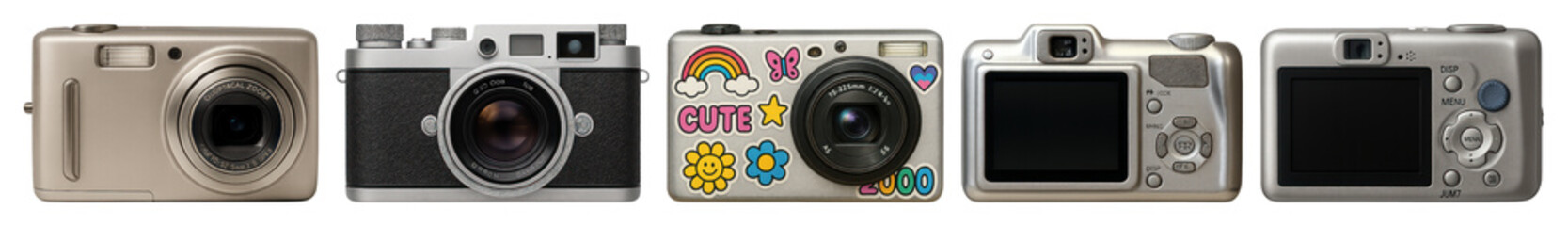 Fototapeta premium PNG Vintage cameras with playful designs, element set on transparent background