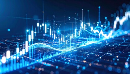 Abstract digital chart, data visualization, glowing lines and points