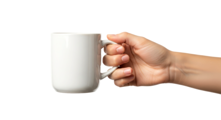 a hand offering warmth simple white mug, gentle gesture, everyday comfort, isolated on transparent background