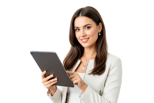 young business woman with tablet isolatate on white