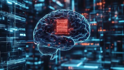 Artificial intelligence brain processing data in futuristic server room - Powered by Adobe