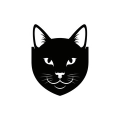 Black cat face silhouette isolated on white background