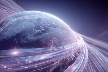 Digital visualization of Earth with glowing technological network connections