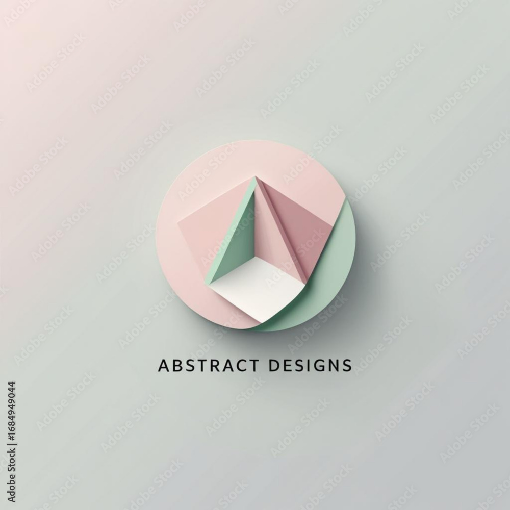 Poster geometric shapes with pastel colors forming an illusion of depth inside circle on light background s