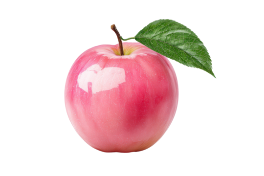 3d illustration icon of pink apple with leaf isolated on transparent background, PNG for poster banner cover design