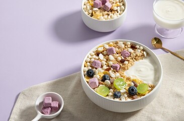 Vegetables and fruits Images of healthy food, rich in vitamins , Delicious and Healthy Breakfast Bowl with Yogurt, Granola, and Fruit