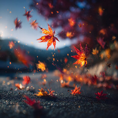 Soft Focus Swirling Autumn Leaves in a Gentle Breeze