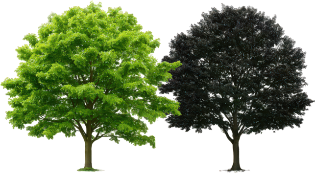 Two Trees Green And Black Foliage Contrast