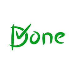 Done handwritten with green tick on a white background