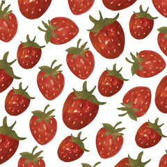 Strawberry seamless pattern hand drawn vector illustration with watercolor splashes, isolated background. Vegetarian eco food product, organic, vegan nutrition. Menu cover design, print. Hello summer.