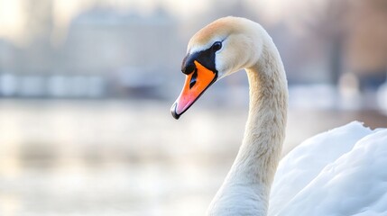 Obraz premium Close-up of swan's elegant profile. Soft-focus background