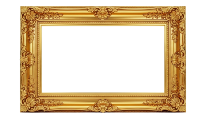 Ornate gold picture frame with decorative flourishes and black background Keywords: gold frame