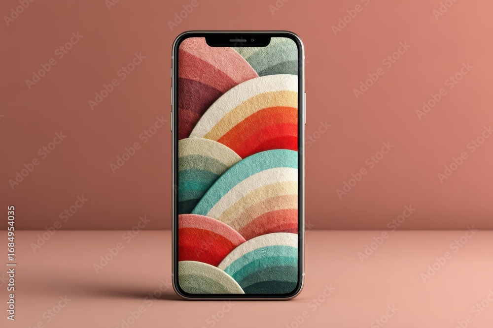Poster minimalist smartphone featuring a colorful abstract design on a gradient background