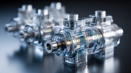 Close-up of transparent industrial pumps