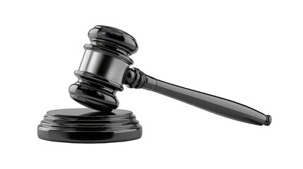 Black Metal Gavel on Sound Block Isolated on Transparent Background