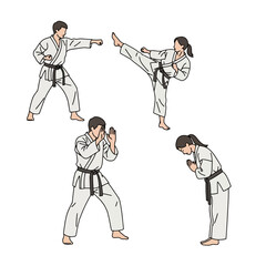 Karate martial arts stances and movements showcasing self-defense techniques and discipline, suitable for educational resources, fitness promotions, or martial arts illustrations.