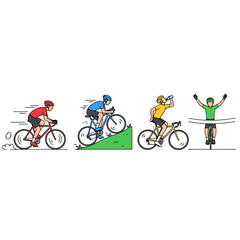 Obraz premium Cyclist Stages Illustration Depicting Training, Uphill Climb, Hydration, and Victory. Suitable for sports infographics, fitness content, and cycling event promotions.
