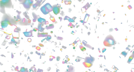 Glowing light beams shine through transparent crystal surfaces. Rainbow overlays and realistic lens flares create a dreamlike effect. The gem refracts each light into a spectrum.