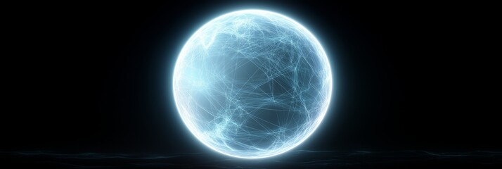 Obraz premium Glowing blue orb with network of energy lines against dark background