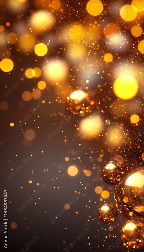 Poster elegant golden orbs floating gracefully on a gleaming background with luxurious bokeh effects