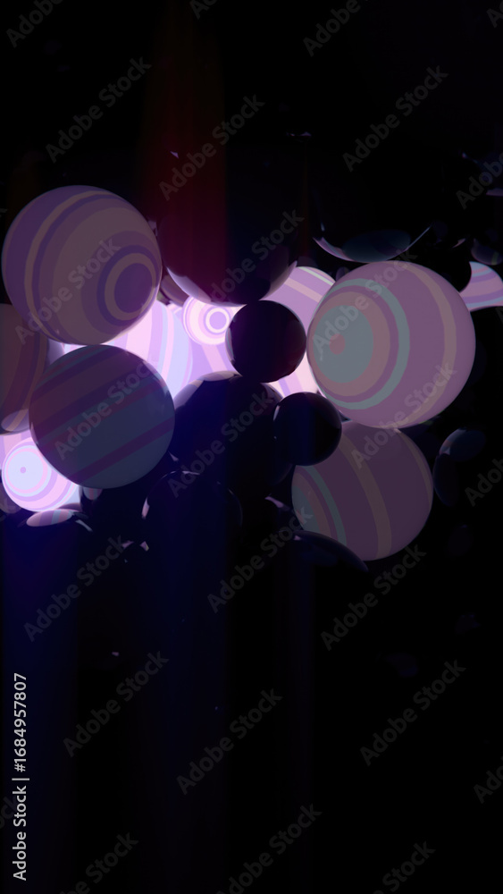 Aufkleber abstract illustration with black spheres and neon flashes running across the surface of the spheres.