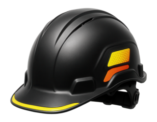 Black construction helmet with high visibility accents