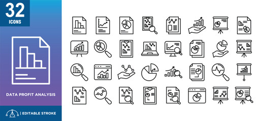 Data profit analysis icon set
