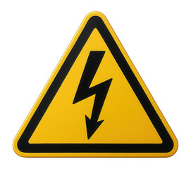 Yellow triangular electric shock warning sign with electric bolt icon