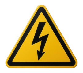Yellow triangular electric shock warning sign with electric bolt icon