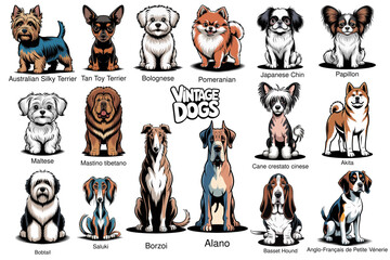 Set di Cani Vettoriali SVG Editabili e Scalabili - Illustrazioni Cartoon Razze Canine Personalizzabili