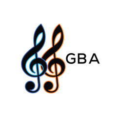 Naklejka premium GBA Music Company logo. GBA Creative Treble Clef Icon and business. GBA best icon Entertainment Branding. 