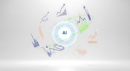 Artificial intelligence concept with data network and digital connections isolated on white background
