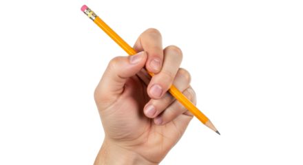 hand holding pencil, ready to write creativity, ideas, and inspiration, isolated on transparent background