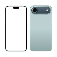 Light Green Smartphone mockup showing front and back view with blank display, isolated on white background. Mobile device template for app design, user interface presentation, infographic