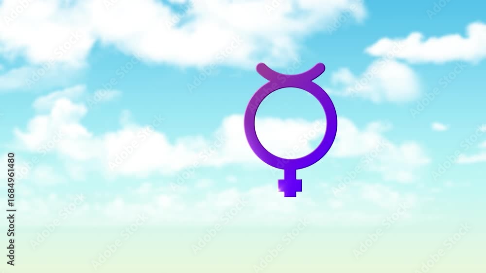 Poster animation of non binary symbol over cloudy sky