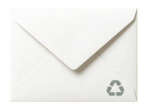White paper envelope with a recycling symbol