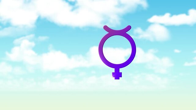 Animation of non binary symbol over cloudy sky