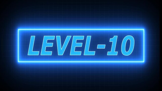 level 10 neon bright text font colorful 4k video animation. Neon level up sign and upper Level . next Level text animation. next level neon title Laser vintage effect Infinite loop able.