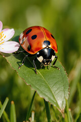 Fototapeta premium Ladybug on the grass close-up macro.created with the help of artificial intelligence.