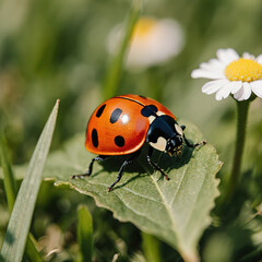 Fototapeta premium Ladybug on the grass close-up macro.created with the help of artificial intelligence.
