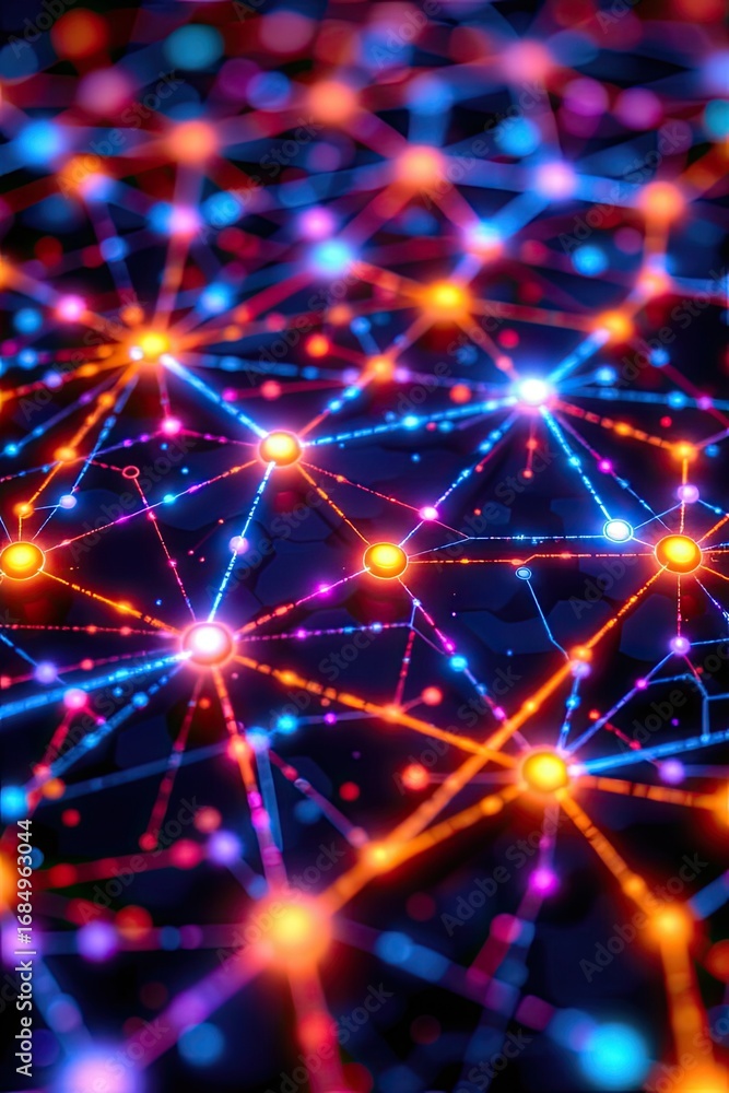 Aufkleber abstract digital connections with colorful nodes and vibrant lines on a dark background for technolo