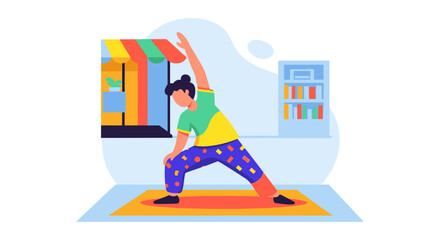 Person practicing yoga at home, finding balance and well-being. Ideal for concepts of health, mindfulness, and fitness routines.