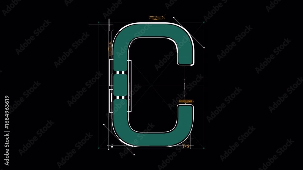 Poster dynamic digital letter c construction: futuristic ui blueprint animation