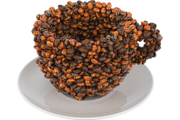 Cup Coffee from roasted coffee beans, transparent background
